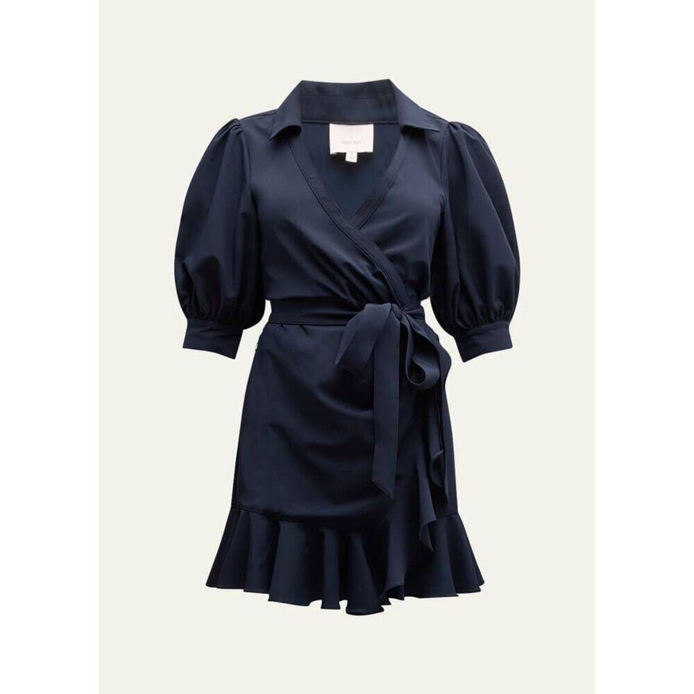 Cinq à Sept Women's Navy Vickie Puff-Sleeve Ruffled Mini Wrap Dress Size 10 NWOT